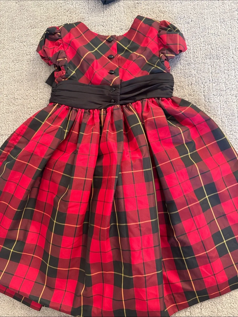 Ralph Lauren Red and Black Plaid Girls' Holiday Dress with Black Sash